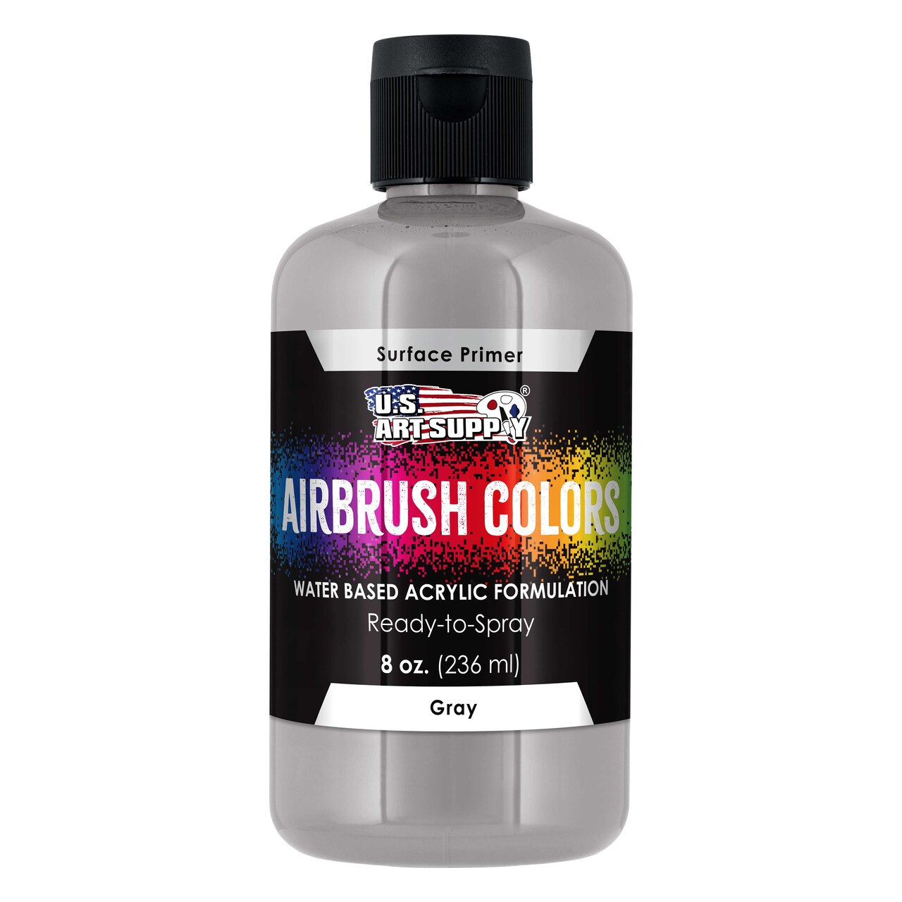 U.S. Art Supply Gray Surface Primer Airbrush Paint, 8 oz - Acrylic Primer Paint, Ready-To-Spray, Water-Based Acrylic Polyurethane for Miniatures, Models, Plastic, Metal, Wood, Canvas, 3D Prints